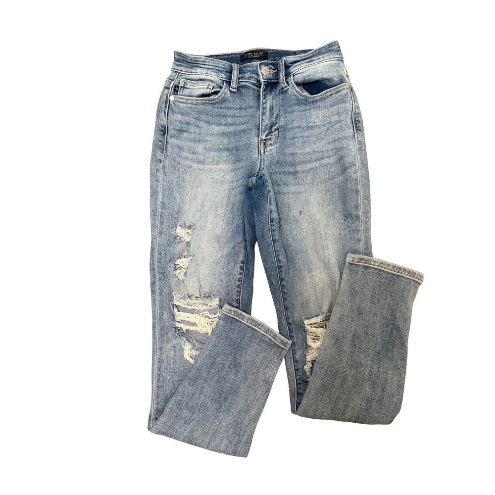 Judy Blue Distressed Boyfriend Fit Jeans Light Wash Ripped Denim Size 0/24